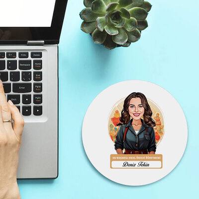 Karikatürlü En İyi Kadın Okul Öncesi Öğretmeni Mousepad - 2