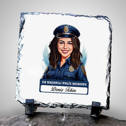 Karikatürlü En İyi Kadın Polis Memuru Dekoratif Taş