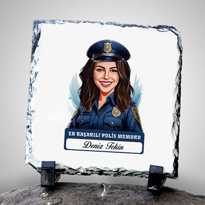 Karikatürlü En İyi Kadın Polis Memuru Dekoratif Taş - 1
