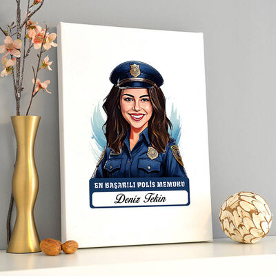 Karikatürlü En İyi Kadın Polis Memuru Kanvas Tablo - 2