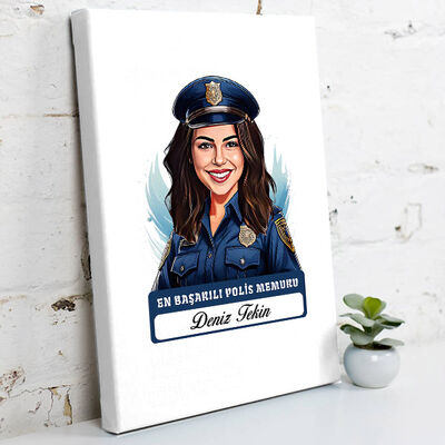 Karikatürlü En İyi Kadın Polis Memuru Kanvas Tablo - 1