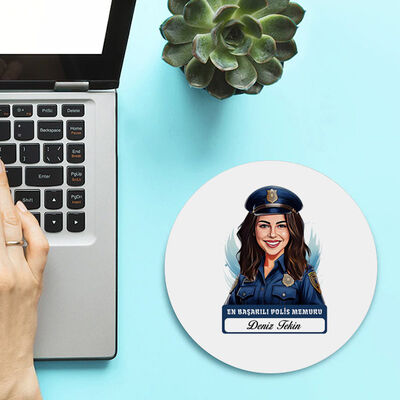 Karikatürlü En İyi Kadın Polis Memuru Mousepad - 2