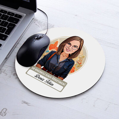 Karikatürlü En İyi Kadın Sınıf Öğretmeni Mousepad - 1