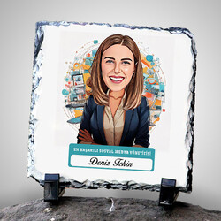Karikatürlü En İyi Kadın Sosyal Medya Yöneticisi Dekoratif Taş