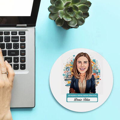 Karikatürlü En İyi Kadın Sosyal Medya Yöneticisi Mousepad - 2