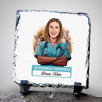 Karikatürlü En İyi Kadın Veteriner Dekoratif Taş - 1