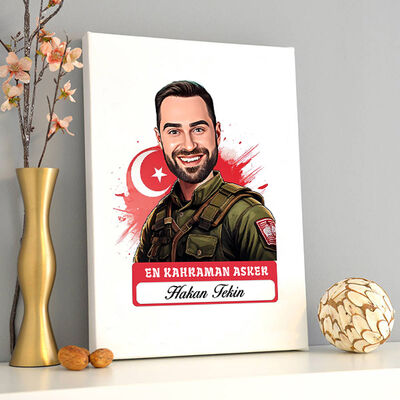 Karikatürlü En Kahraman Asker Kanvas Tablo - 2