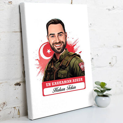 Karikatürlü En Kahraman Asker Kanvas Tablo - 1