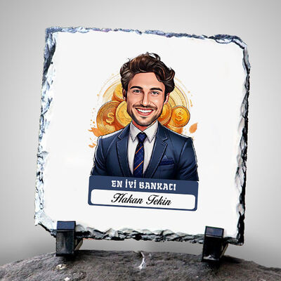 Karikatürlü En Yakışıklı Bankacı Dekoratif Taş - 1