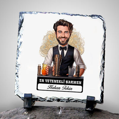 Karikatürlü En Yakışıklı Barmen Dekoratif Taş - 1