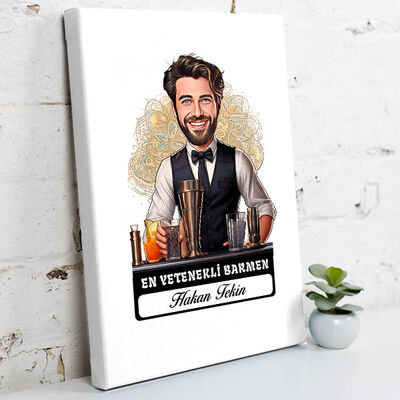 Karikatürlü En Yakışıklı Barmen Kanvas Tablo - 1