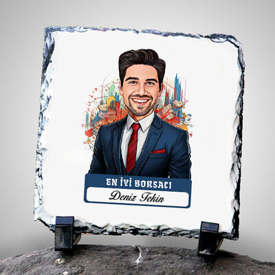 Karikatürlü En Yakışıklı Borsacı Dekoratif Taş - 1