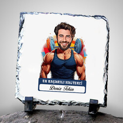 Karikatürlü En Yakışıklı Halterci Dekoratif Taş