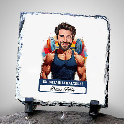 Karikatürlü En Yakışıklı Halterci Dekoratif Taş - 1