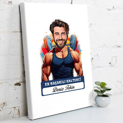 Karikatürlü En Yakışıklı Halterci Kanvas Tablo - 1