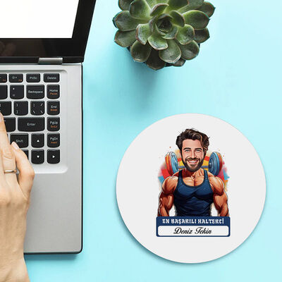 Karikatürlü En Yakışıklı Halterci Mousepad - 2