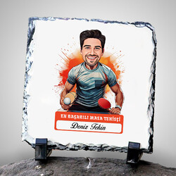 Karikatürlü En Yakışıklı Masa Tenisçisi Dekoratif Taş