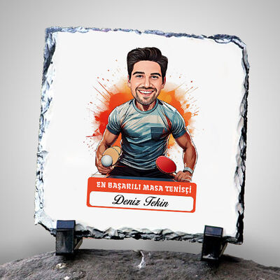 Karikatürlü En Yakışıklı Masa Tenisçisi Dekoratif Taş - 1