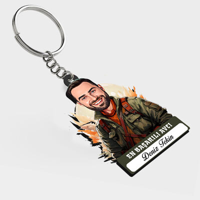 Karikatürlü - Erkek Avcı İsimli Anahtarlık - 1