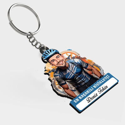 Karikatürlü - Erkek Bisikletçi İsimli Anahtarlık - 1