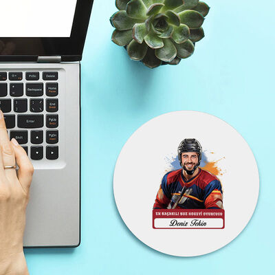 Karikatürlü Erkek Buz Hokeyi Oyuncusu Mousepad - 2