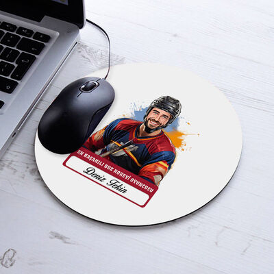Karikatürlü Erkek Buz Hokeyi Oyuncusu Mousepad - 1
