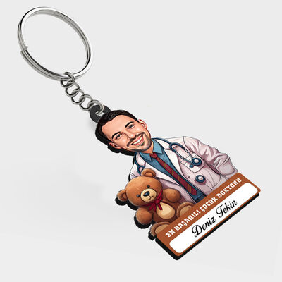 Karikatürlü - Erkek Çocuk Doktoru İsimli Anahtarlık - 1