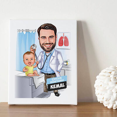 Karikatürlü Erkek Çocuk Doktoru Kanvas Tablo - 1