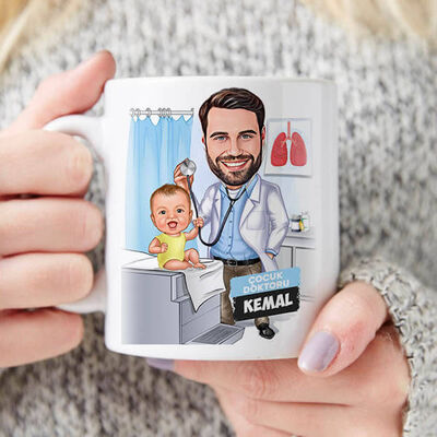 Karikatürlü Erkek Çocuk Doktoru Kupa Bardak - 1