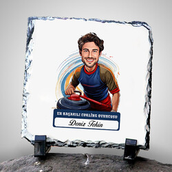 Karikatürlü Erkek Curling Oyuncusu Dekoratif Taş