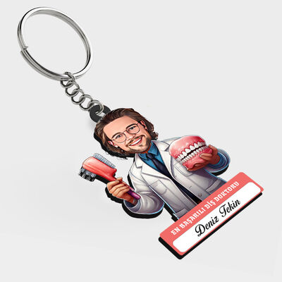 Karikatürlü - Erkek Diş Doktoru İsimli Anahtarlık - 1