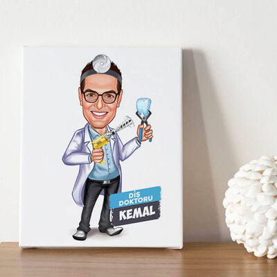 Karikatürlü Erkek Diş Doktoru Kanvas Tablo - 1