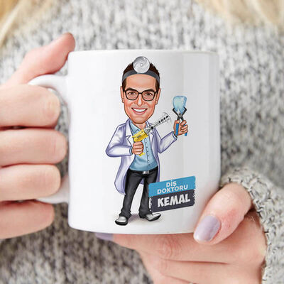 Karikatürlü Erkek Diş Doktoru Kupa Bardak - 1