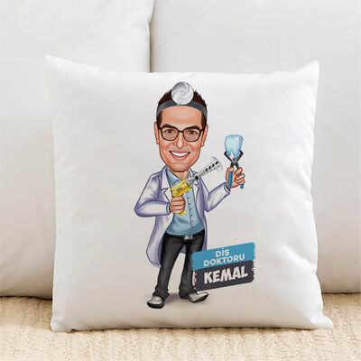 Karikatürlü Erkek Diş Doktoru Yastık - 1