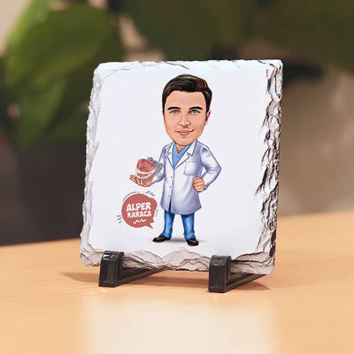 Karikatürlü Erkek Diş Hekimi Taş Baskı - 1
