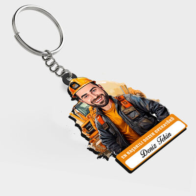 Karikatürlü - Erkek Dozer Operatörü İsimli Anahtarlık - 1