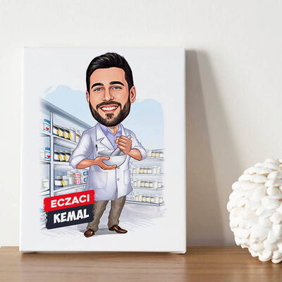 Karikatürlü Erkek Eczacı Tasarımlı Kanvas Tablo - 1