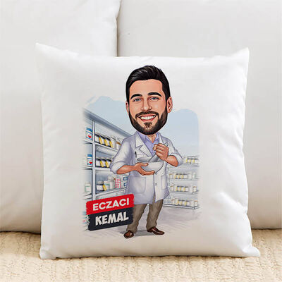 Karikatürlü Erkek Eczacı Tasarımlı Yastık - 1