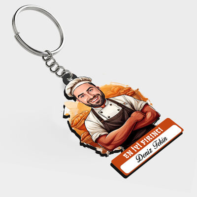 Karikatürlü - Erkek Fırıncı İsimli Anahtarlık - 1