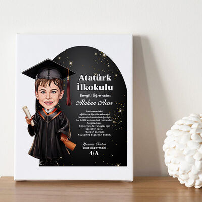 Karikatürlü Erkek İlkokul Öğrencisi Mezuniyet Kanvas Tablo - 1