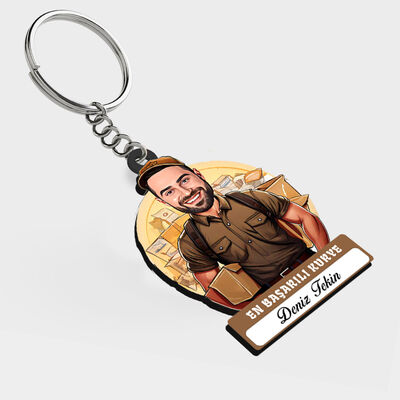 Karikatürlü - Erkek Kurye İsimli Anahtarlık - 1