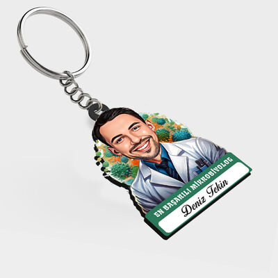 Karikatürlü - Erkek Mikrobiyolog İsimli Anahtarlık - 1
