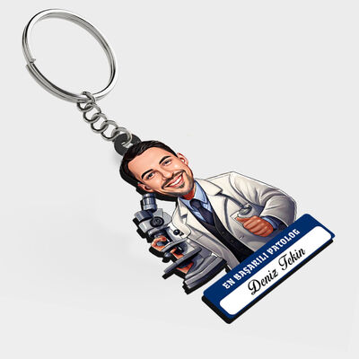 Karikatürlü - Erkek Patolog İsimli Anahtarlık - 1