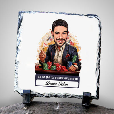 Karikatürlü Erkek Poker Oyuncusu Dekoratif Taş - 1