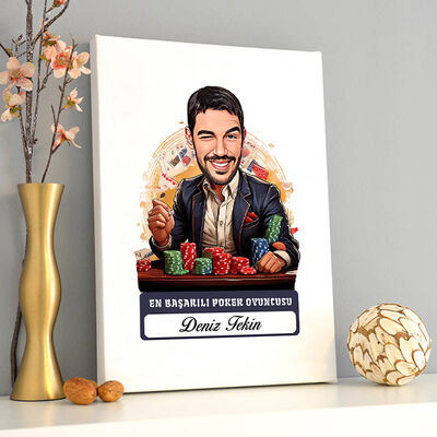 Karikatürlü Erkek Poker Oyuncusu Kanvas Tablo - 2