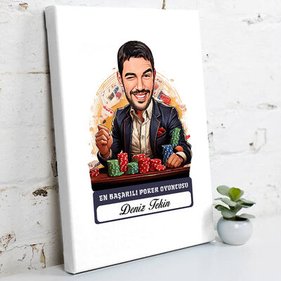 Karikatürlü Erkek Poker Oyuncusu Kanvas Tablo - 1