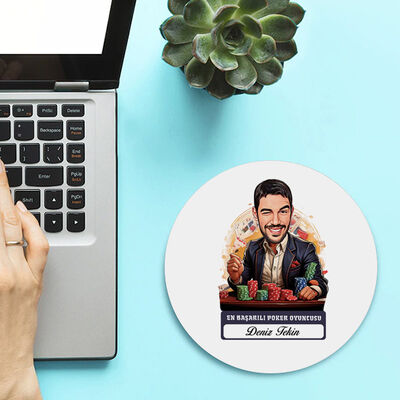 Karikatürlü Erkek Poker Oyuncusu Mousepad - 2