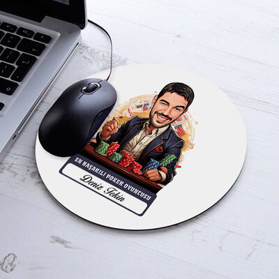 Karikatürlü Erkek Poker Oyuncusu Mousepad - 1