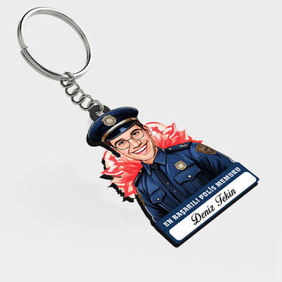Karikatürlü - Erkek Polis Memuru İsimli Anahtarlık - 1
