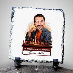 Karikatürlü Erkek Satranç Oyuncusu Dekoratif Taş